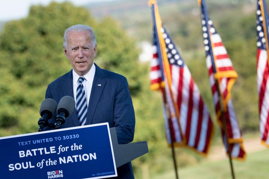 Joe Biden, Democratic presidential candidate, speaks at the Lodges at Gettysburg, 6 October 2020, in Gettysburg, Pennsylvania. (Brendan Smialowski/AFP)
