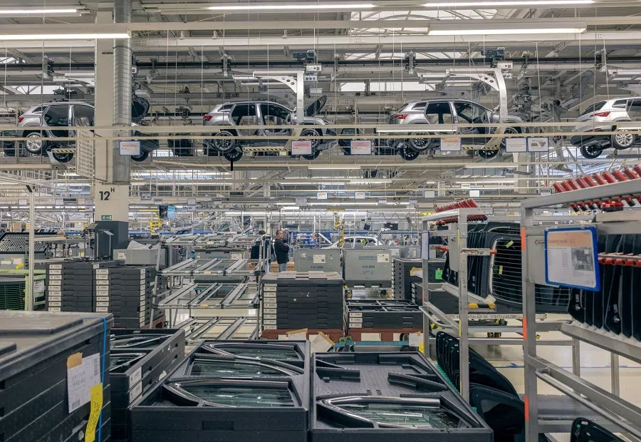 Automobiles on the production line at the Volkswagen AG plant in Bratislava, Slovakia, on 1 December 2023. (Michaela Nagyidaiova/Bloomberg)