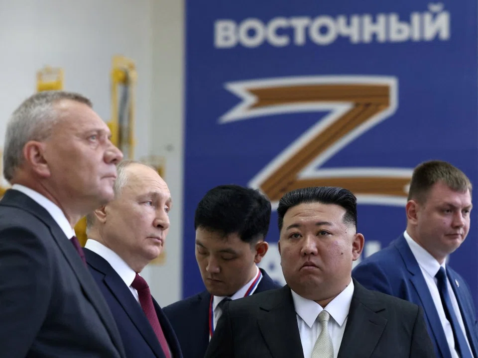 Russia's President Vladimir Putin and North Korea's leader Kim Jong-un visit the Vostochny Сosmodrome in the far eastern Amur region, Russia, on 13 September 2023. (Vladimir Smirnov/Sputnik/Pool via Reuters)