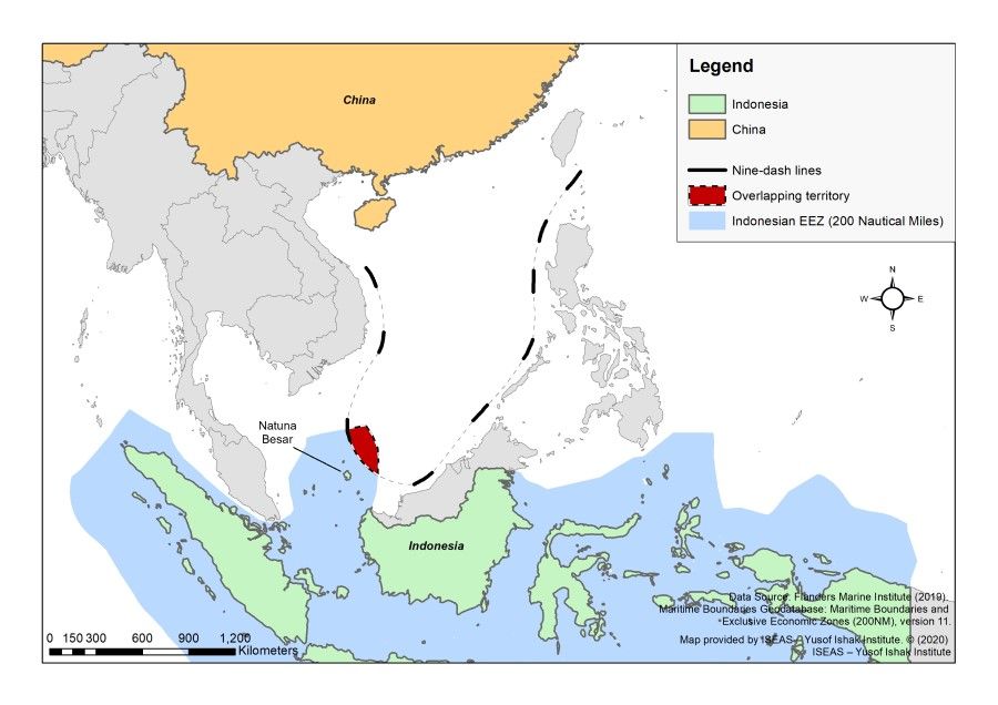A map on overlapping claims over the waters near the Natunas by China and Indonesia. (Prepared by Tan Juen, Research Associate, ISEAS-Yusof Ishak Institute.)