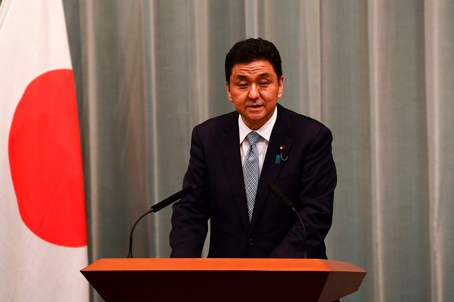 Newly appointed Japan Defence Minister Nobuo Kishi delivers a speech during a press conference at the Prime Minister's office in Tokyo on 16 September 2020. (Charly Triballeau/AFP)