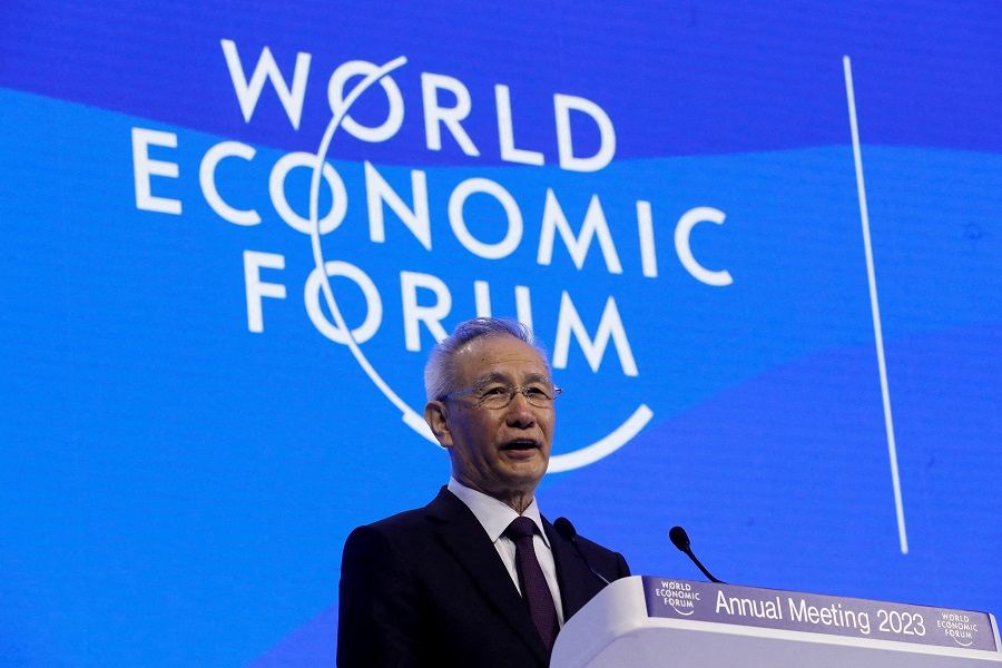 Chinese Vice-Premier Liu He addresses the World Economic Forum (WEF), in Davos, Switzerland, 17 January 2023. (Arnd Wiegmann/File Photo/Reuters)