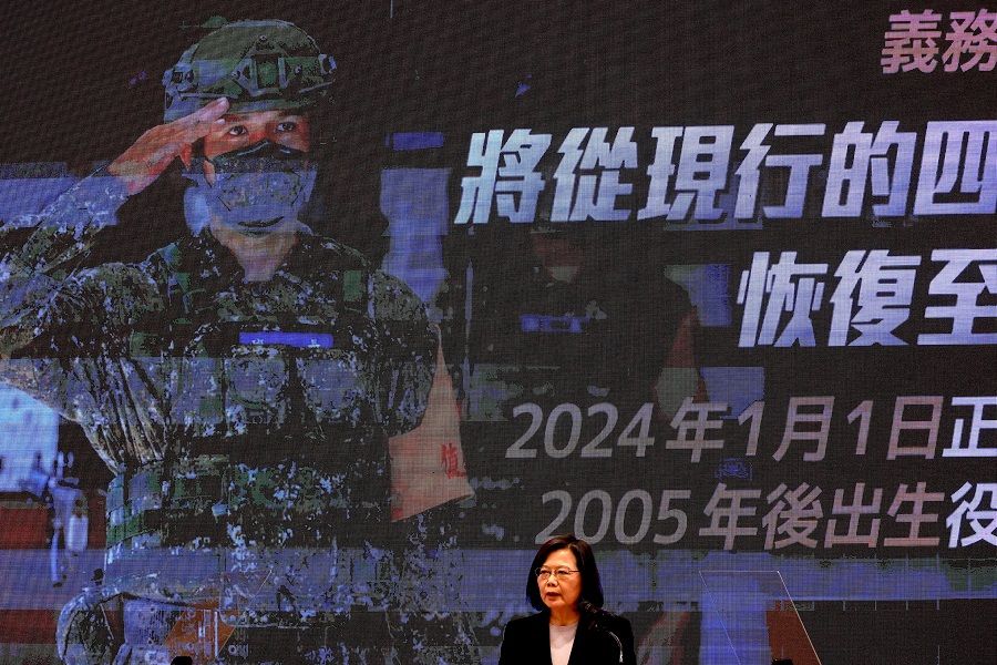 Taiwan President Tsai Ing-wen speaks at a news conference on new measures to reinforce the island's civil defence amid the rising China military threat in Taipei, Taiwan, 27 December 2022. (Ann Wang/Reuters)