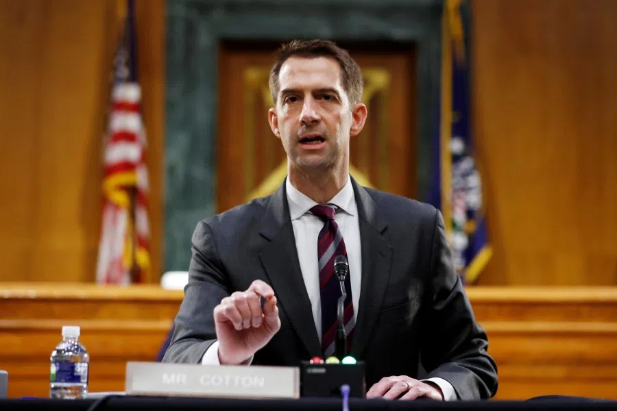 US Senator Tom Cotton (R-AR) speaks on Capitol Hill in Washington, 5 May 2020. (Andrew Harnik via REUTERS)