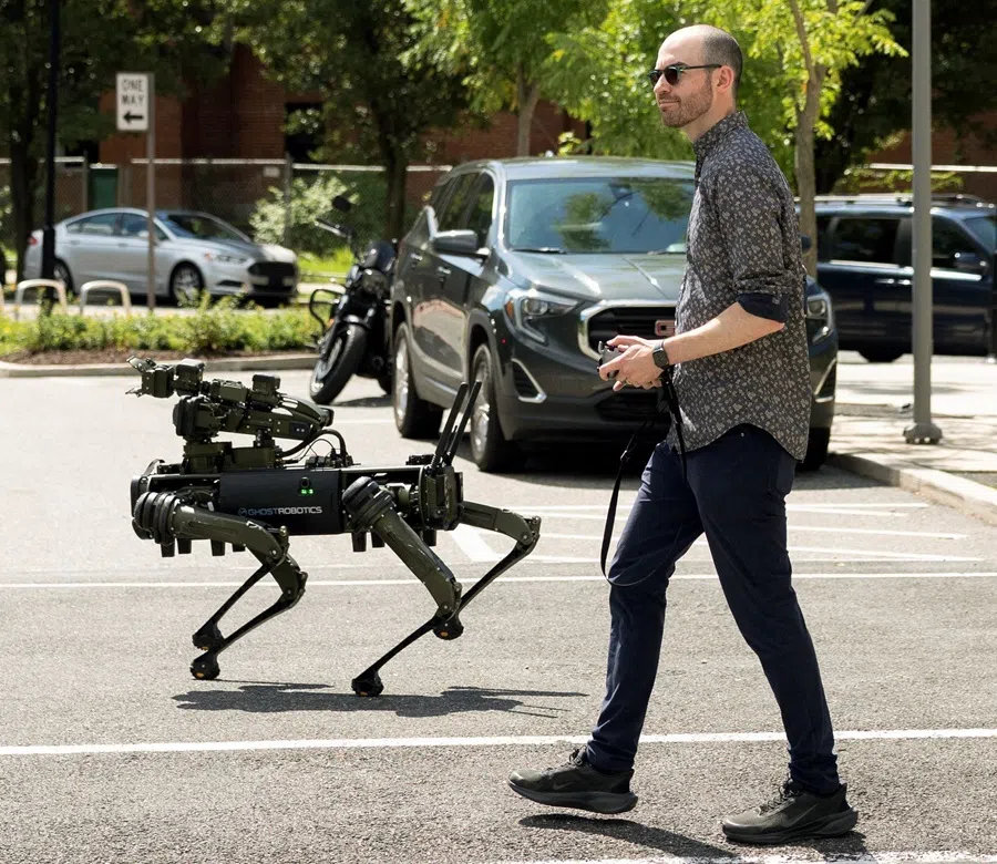 Gavin Kenneally, the CEO of Ghost Robotics, operates a robot dog at the company’s headquarters in Philadelphia, Pennsylvania, US, on 8 July 2026.