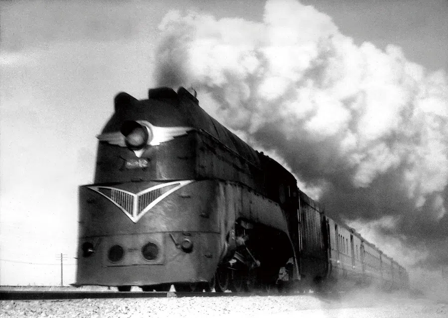 The steam engine of the Asia Express of the Manchurian Railway, said to be the fastest steam locomotive in the world at the time, circa 1935.