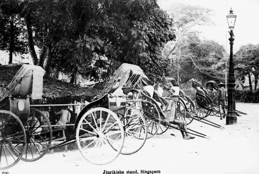 Rickshaw pullers taking a break, circa 1897.