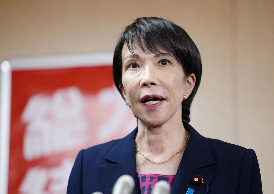 Japan’s Liberal Democratic Party newly elected chief Sanae Takaichi speaks to media after a meeting at the party headquarters, in Tokyo, Japan, on 10 October 2025, in this photo taken by Kyodo. (Kyodo via Reuters)
