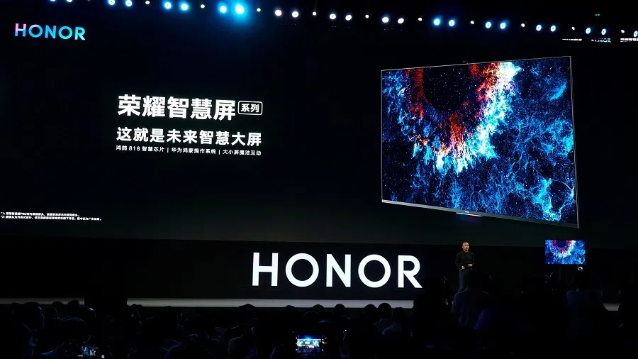 President of Huawei's Honor brand George Zhao unveils the Honor Vision Smart Screen equipped with Huawei's new HarmonyOS operating system at the Huawei Developer Conference in Dongguan, Guangdong province, China, 10 August 2019. (Huanqiu.com/Reuters)