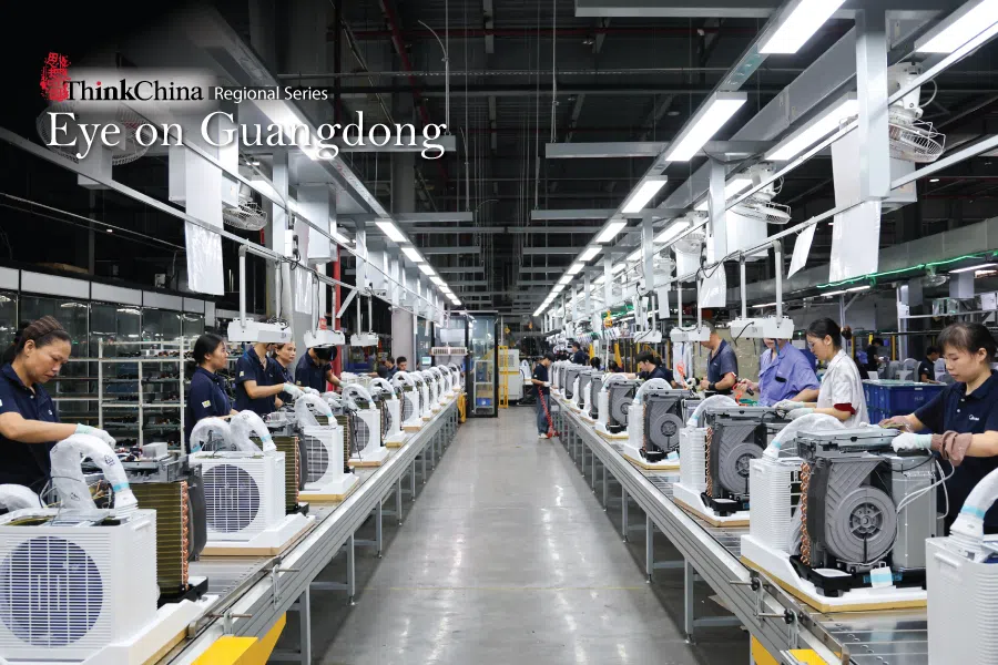 A worker assembles Midea PortaSplit air conditioners for export to Europe at a factory in Guangzhou, China, on 7 August 2026.