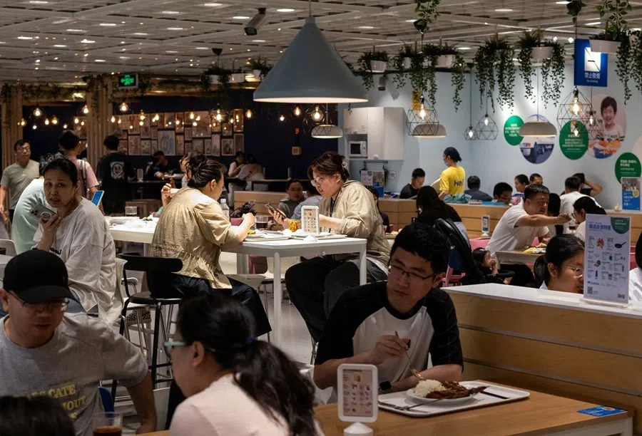 People have their meals at a restaurant inside an IKEA store in Beijing, China, on 5 July 2026.