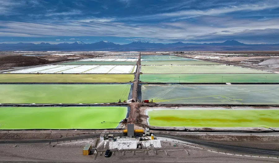 A truck loads concentrated brine at SQM lithium mine at the Atacama salt flat, in Antofagasta region, Chile, on 3 May 2023.