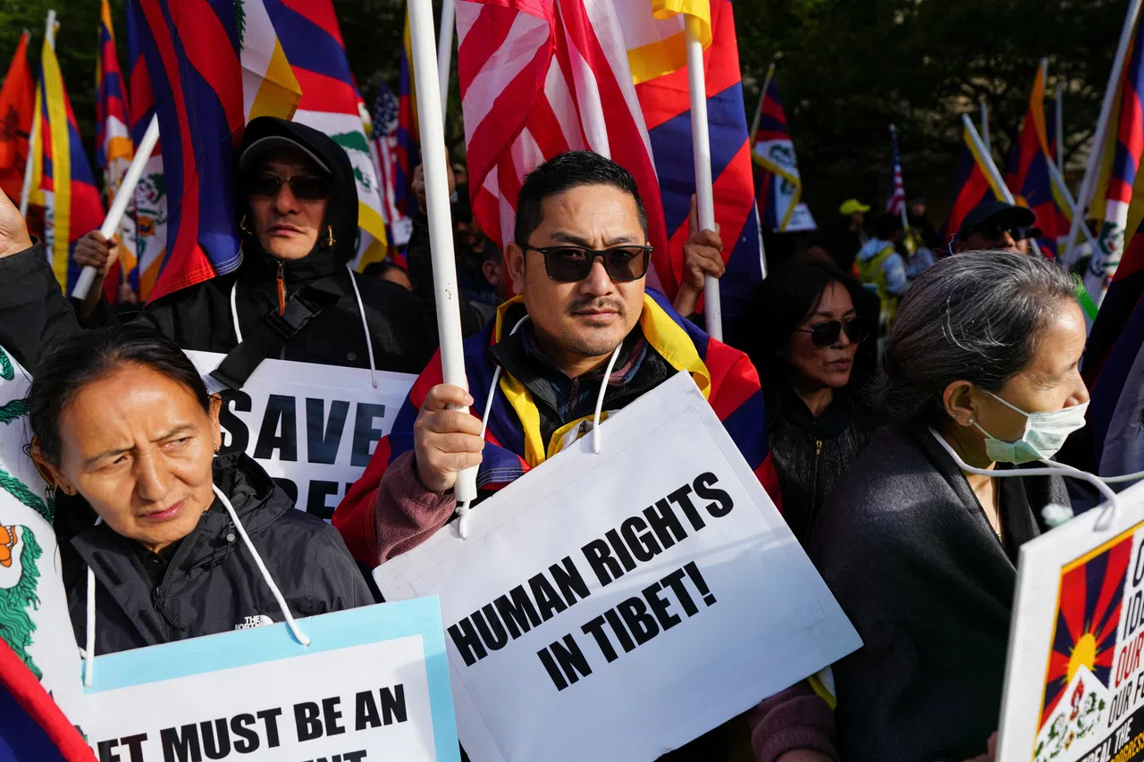 Demonstrators attend a "Free Tibet" protest against Chinese President Xi Jinping's state visit to the US, outside the Chinese Embassy, in Washington, DC, US, 24 September 2026.