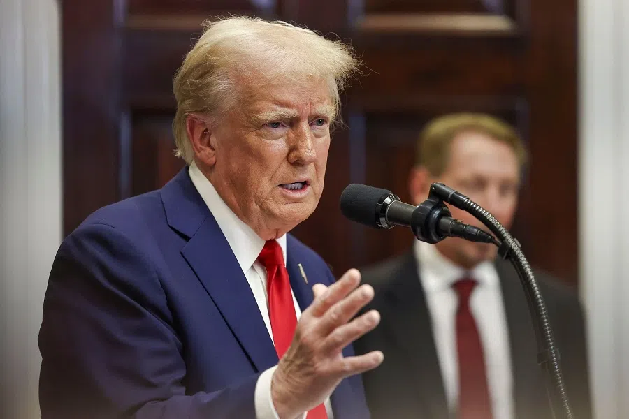 US President Donald Trump speaks in the Roosevelt Room of the White House in Washington, DC, US, on 21 January 2025. (Aaron Schwartz/Sipa/Bloomberg)