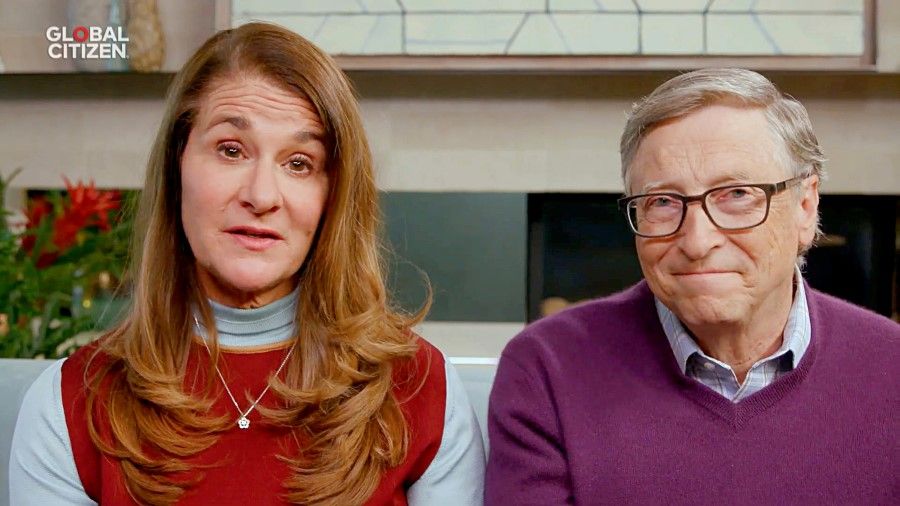 Melinda Gates and Bill Gates speak during the ''One World: Together at Home'' event, a special broadcast celebrating front line healthcare workers around the world on the frontlines of the coronavirus pandemic, led by the World Health Organization (WHO) and the non-profit group Global Citizen. Screenshot taken from a video on 18 April 2020. (Global Citizen/Handout via REUTERS)