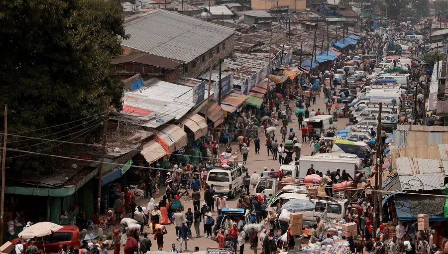 Shoppers walk within Merkato, one of Africa’s biggest open air market, in Addis Ababa, Ethiopia, on 25 April 2024.