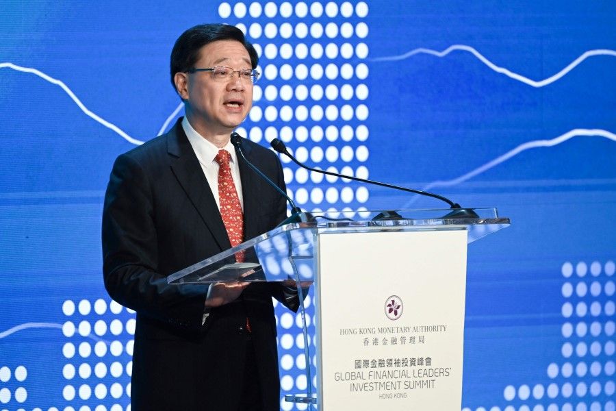 Hong Kong Chief Executive John Lee speaks at the opening of the Global Financial Leaders' Investment Summit in Hong Kong on 2 November 2022. (Peter Parks/AFP)