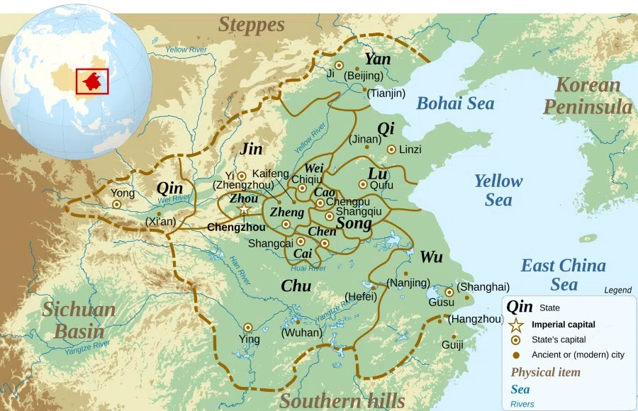 Map of the Chinese plain at the end of the Spring & Autumn period & the beginning of the Warring Kingdoms period (5th century BCE) (Yug/Licensed under CC BY-SA 3.0)