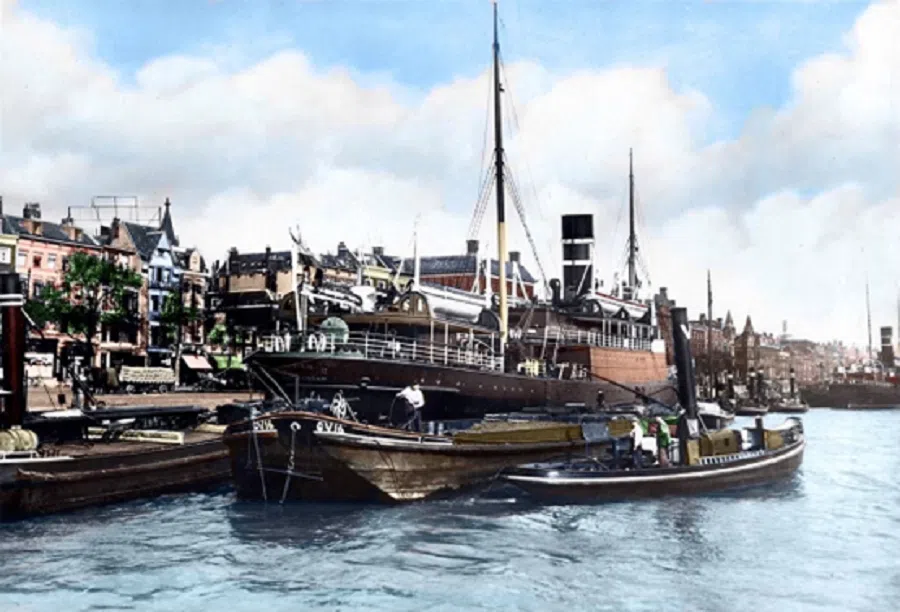 Rotterdam Port, Netherlands, in the 1900s, once the world’s largest port.