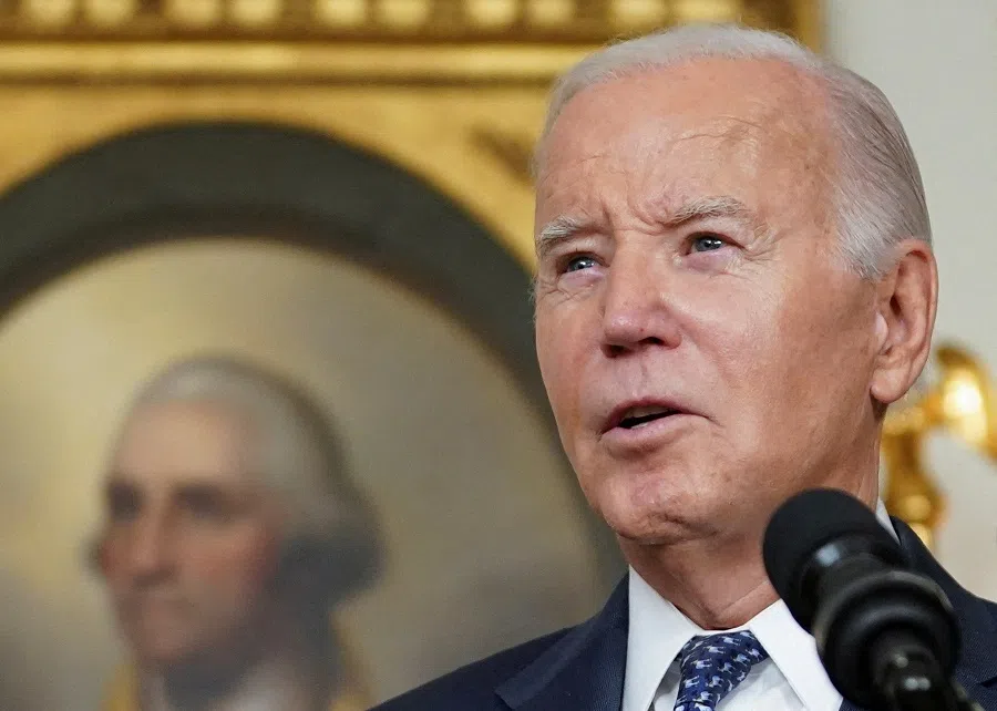 US President Joe Biden delivers remarks at the White House in Washington, US, on 8 February 2024. (Kevin Lamarque/Reuters)