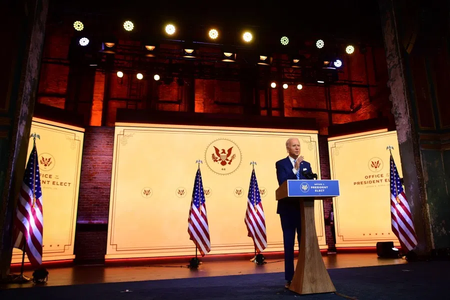 President-elect Joe Biden delivers a Thanksgiving address at the Queen Theatre on 25 November 2020 in Wilmington, Delaware. (Mark Makela/AFP)