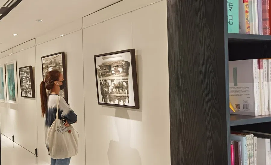 The art gallery at the new Zall Bookstore at Wheelock Place.