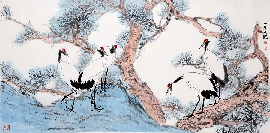 Fan Chang Tien's ink painting《五福来朝》exhibited at the Ming Liu Art gallery in Singapore. (Ming Liu Art)