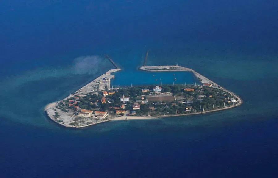 An aerial view of Southwest Cay, also known as Pugad Island, controlled by Vietnam and part of the Spratly Islands in the disputed South China Sea, on 21 April 2017. (Francis Malasig/Reuters)