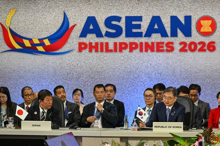 Japan Foreign Minister Motegi Toshimitsu (left) at the 27th Association of Southeast Asian Nations (ASEAN) Plus Three Ministers’ Meeting in Pasay, Metro Manila, Philippines, 23 July 2026.