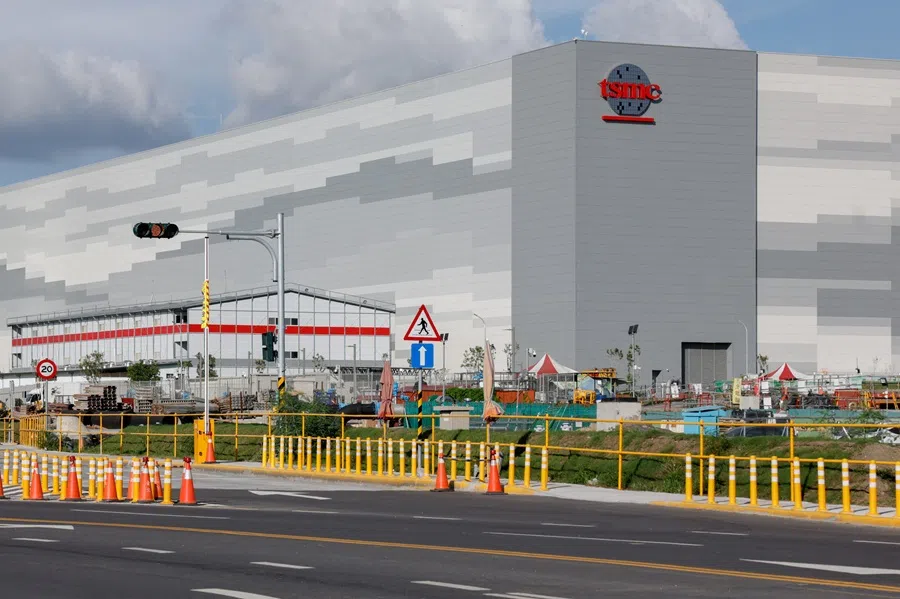The logo of TSMC is displayed at its fabrication plant in Kaohsiung, Taiwan, on 7 June 2025. (Ann Wang/Reuters)