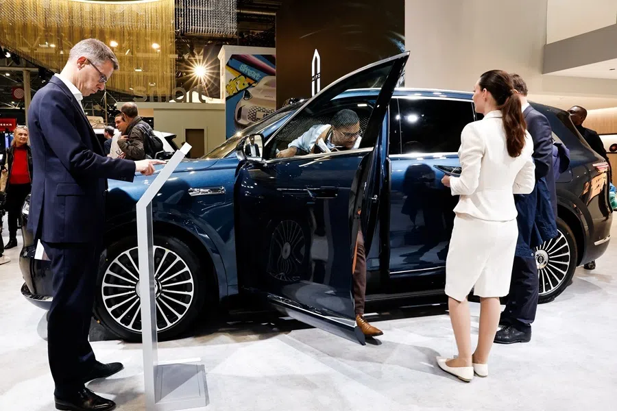 The Aito 7 on display at the 2026 Paris Auto Show in Paris, France, on 12 October 2026.