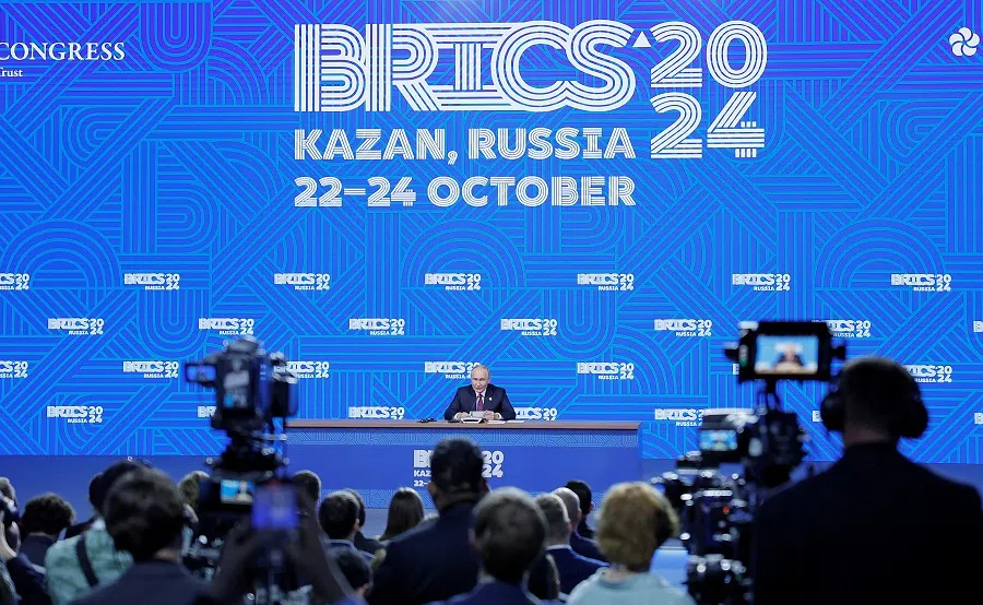 Russian President Vladimir Putin attends a press conference at the BRICS summit in Kazan, Russia, on 24 October 2024.