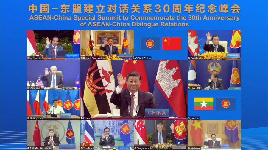 The ASEAN-China summit commemorating 30 years of dialogue relations was held on 22 November 2021. (Prime Minister's Office, Singapore)