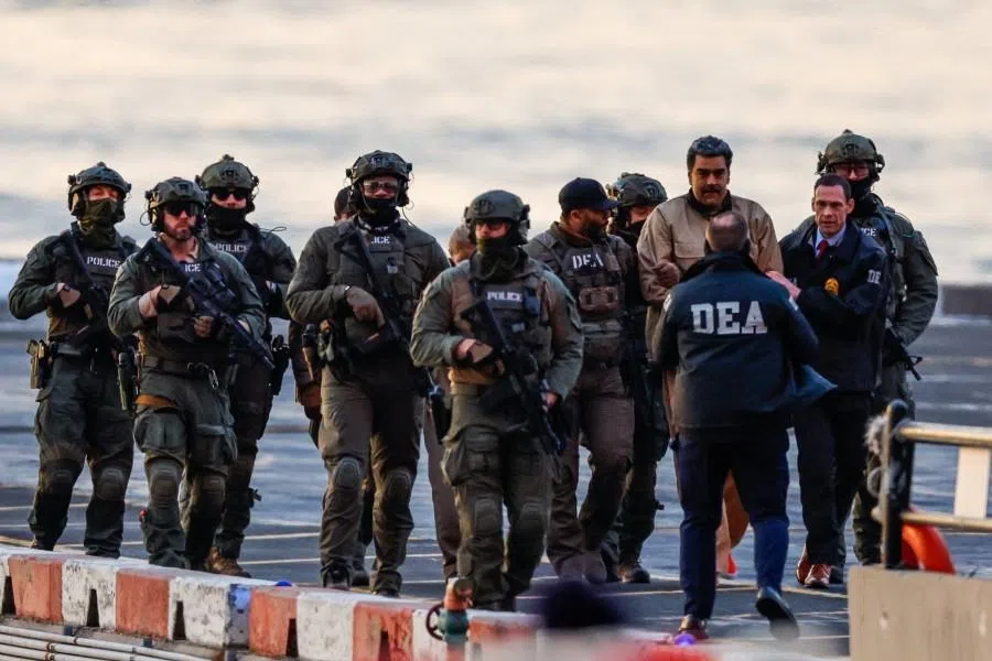 Captured Venezuelan President Nicolás Maduro arrives at the Downtown Manhattan Heliport, as he heads towards the Daniel Patrick Manhattan United States Courthouse for an initial appearance to face US federal charges including narco-terrorism, conspiracy, drug trafficking, money laundering and others in New York City, US, on 5 January 2026. (Eduardo Munoz/Reuters)