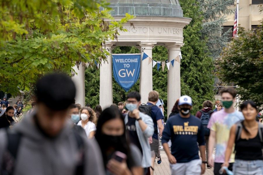 Students on campus at George Washington University in Washington, DC, US, on 9 September 2021. (Stefani Reynolds/Bloomberg)