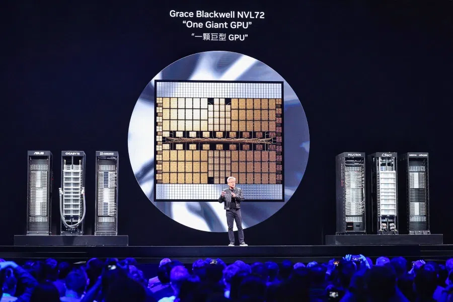 Nvidia co-founder and CEO Jensen Huang delivers the first keynote speech of Computex 2025 at the Taipei Music Center in Taipei on 19 May 2025. (I-Hwa Cheng/AFP)