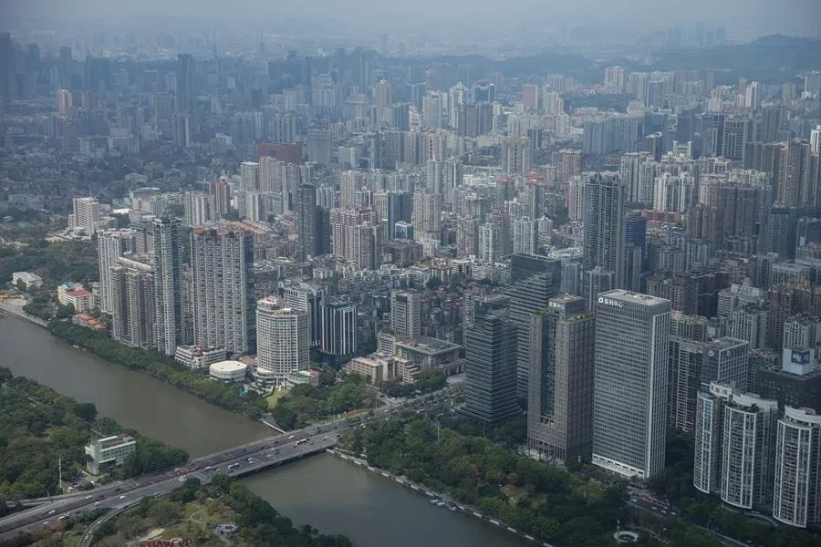 Commercial and residential buildings are pictured in Guangzhou, Guangdong province, China, on 17 March 2026.