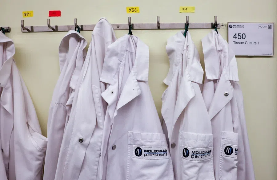 Lab coats at Molecular Partners, a biotech company in Schlieren near Zurich, Switzerland, 28 May 2026.