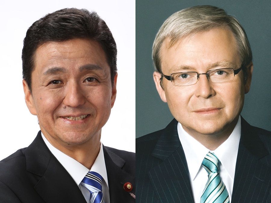 Japanese Defence Minister Nobuo Kishi (left) and former Australian Prime Minister Kevin Rudd. (Wikimedia)