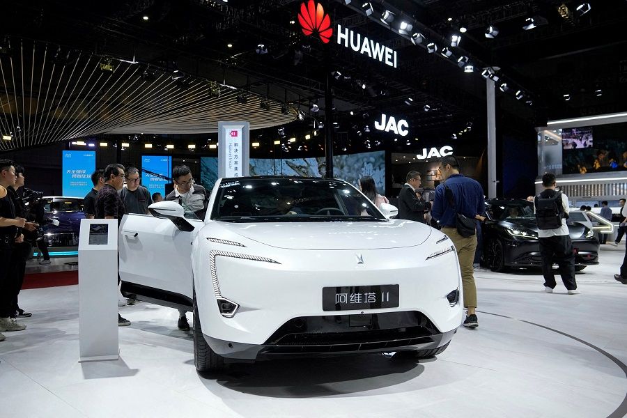 An Avatr 11 electric vehicle, powered by Huawei Inside intelligent solution, is displayed at the Auto Shanghai show, in Shanghai, China, 18 April 2023. (Aly Song/Reuters)