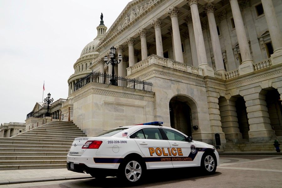 A Capitol police vehicle parks at the US Capitol in Washington, US, 22 May 2021. (Erin Scott/Reuters)