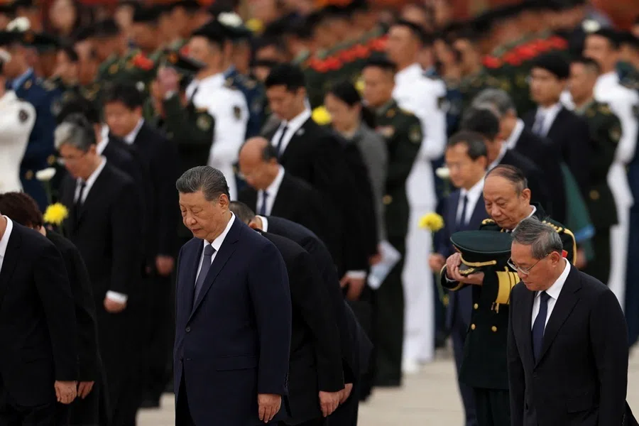 Chinese President Xi Jinping, Premier Li Qiang, Central Military Commission Vice Chairman Zhang Shengmin and other leaders at a Tiananmen Square Martyrs' Day ceremony in Beijing, China, 30 September 2026.