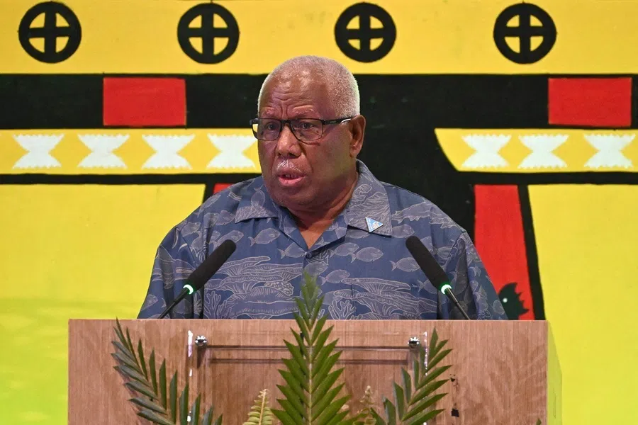 Solomon Islands Minister for Foreign Affairs Rick Houenipwela speaks during the opening ceremony of the 55th Pacific Islands Forum Leaders Meeting in Koror on 31 August 2026.