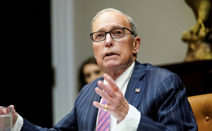 White House National Economic Council Director Larry Kudlow speaks during a "small business relief update" video conference call event with banking executives to discuss the U.S. government's rescue program for businesses hurt by the coronavirus pandemic, in the Roosevelt Room at the White House in Washington, April 7, 2020. (Kevin Lamarque/REUTERS)