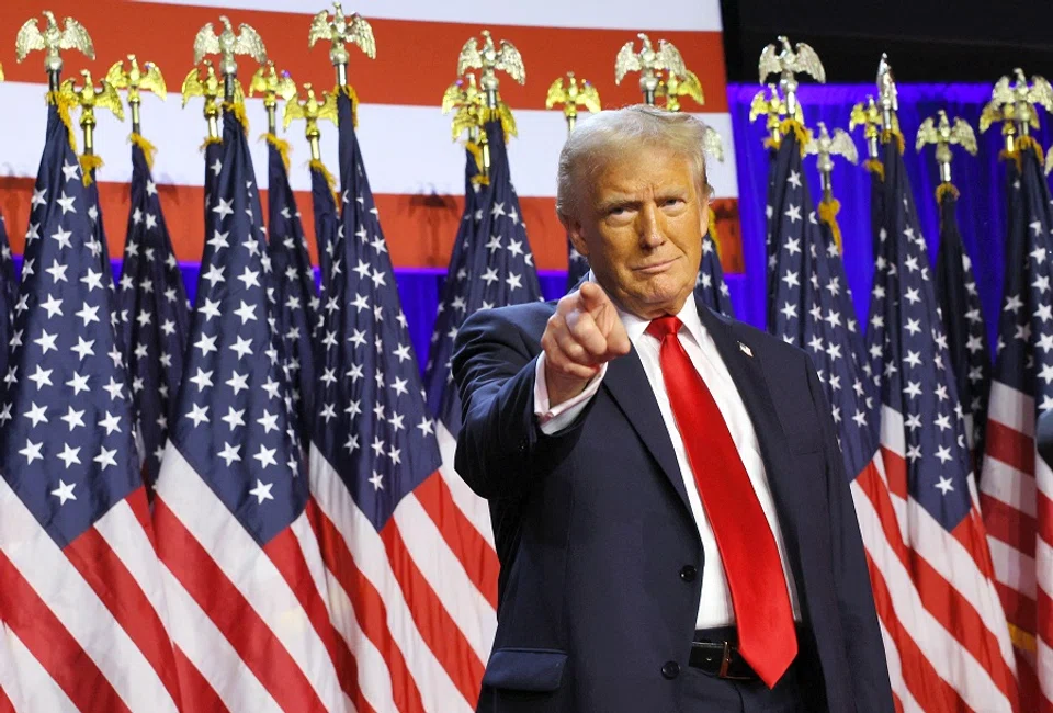 Donald Trump takes the stage to address supporters at his rally, at the Palm Beach County Convention Center in West Palm Beach, Florida, US on 6 November 2024.  (Brian Snyder/Reuters)