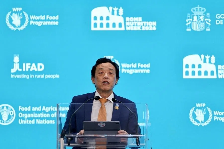 Food and Agriculture Organization of the United Nations (FAO) director-general Qu Dongyu speaks at the FAO's special event "Food Security and Nutrition Under Pressure: Consequences of the Middle East Conflict" during Rome Nutrition Week 2026 in Rome, Italy, on 26 May 2026.