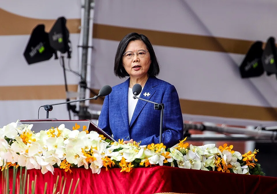 Taiwan President Tsai Ing-wen speaks during the Double Tenth Day celebration in Taipei, Taiwan, on 10 October 2021. (I-Hwa Cheng/Bloomberg)