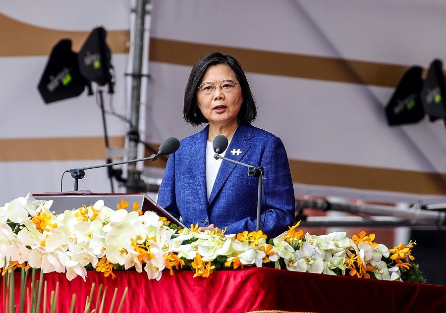 Taiwan President Tsai Ing-wen speaks during the Double Tenth Day celebration in Taipei, Taiwan, on 10 October 2021. (I-Hwa Cheng/Bloomberg)