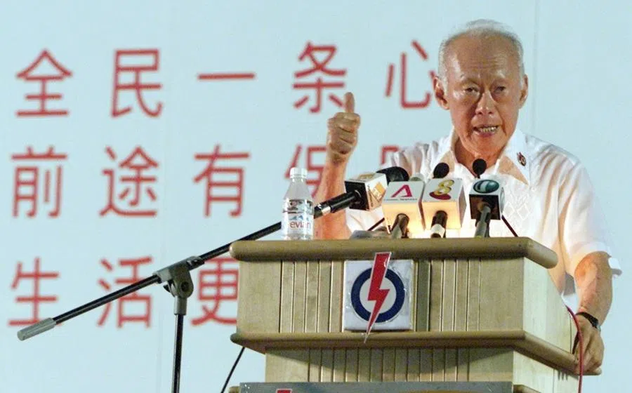 Lee Kuan Yew seen here at a rally in 2001 in Singapore. (SPH Media)