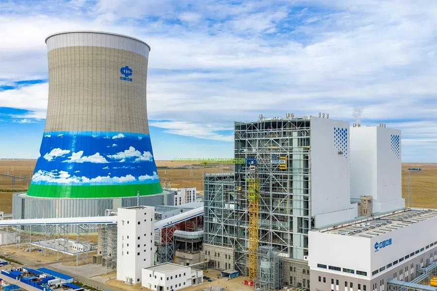 Aerial view shows the advance construction at the Zhongmei Manglai 2×660,000-kilowatt coal power integration project site in the Xilin Gol League, in northern China's Inner Mongolia Autonomous Region, 25 August 2026.